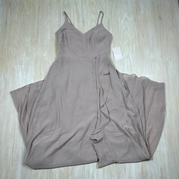 NWT Birdy Grey Taupe Theresa Chiffon Formal Bridesmaid Evening Gown Dress XS - Picture 1 of 16